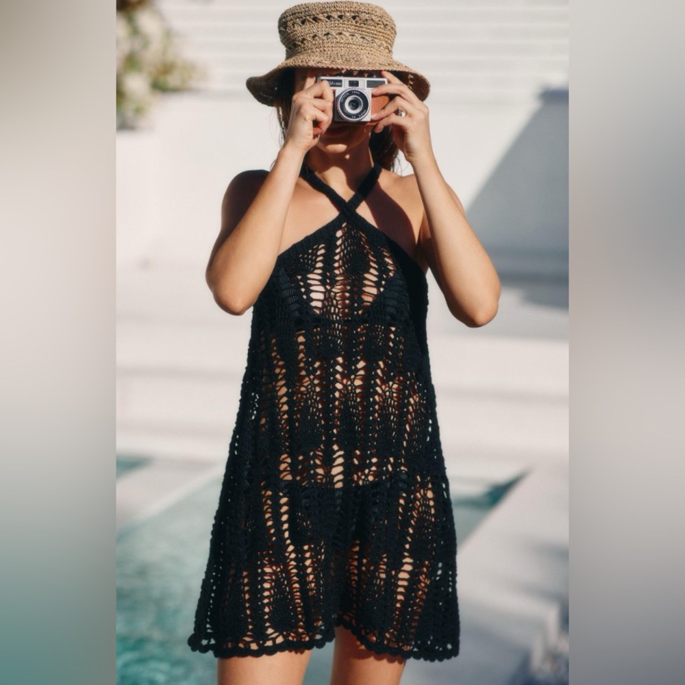 Anthropologie Black Crochet Coverup Dress